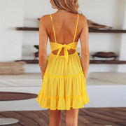 Bow Backless Ruffle Mini Dress - WREN